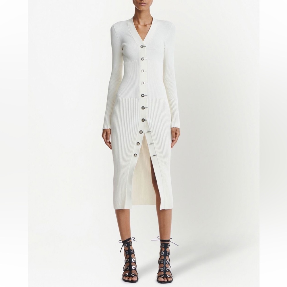 Dion Lee Pink ribbed knit cardigan midi dress